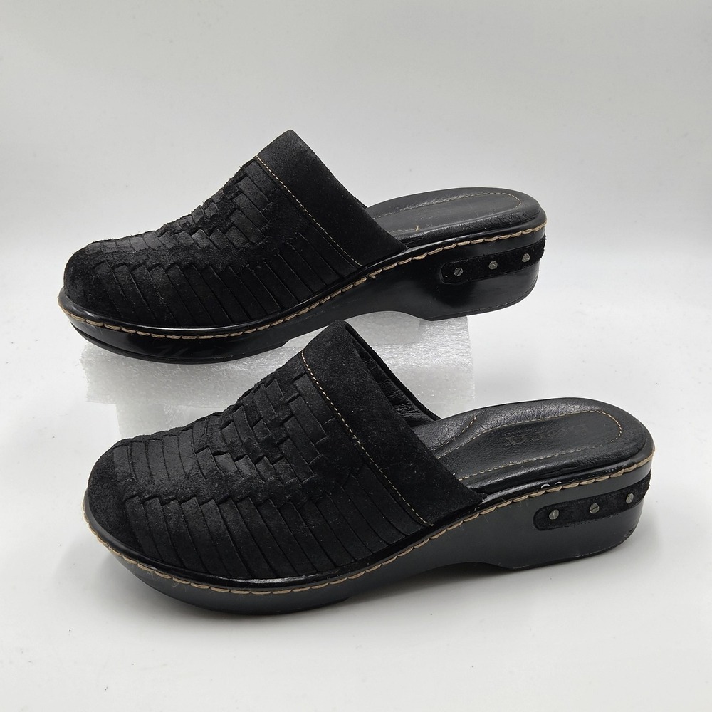Born Shoes Womens Size 8 Black Suede Leather Clog Slip On Comfort Studded Mules - Picture 2 of 11